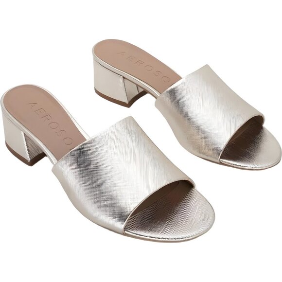 Aerosoles Como Gold Metallic Slide Sandals Block Heel Comfort Mules US 8M - Picture 4 of 6